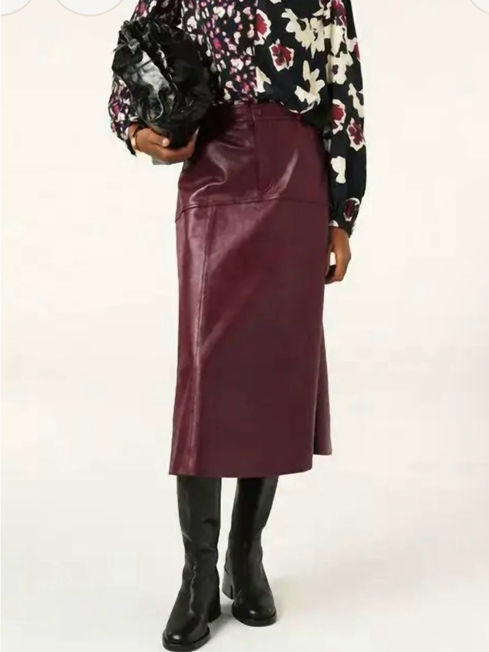 ba&sh Burgundy Leather Midi Skirt